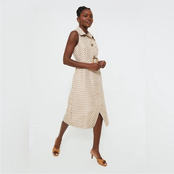 Tuckernuck NWT Ocean Spray Sleeveless Cheyenne Dress size XS tan/blue geo print - Picture 2 of 14